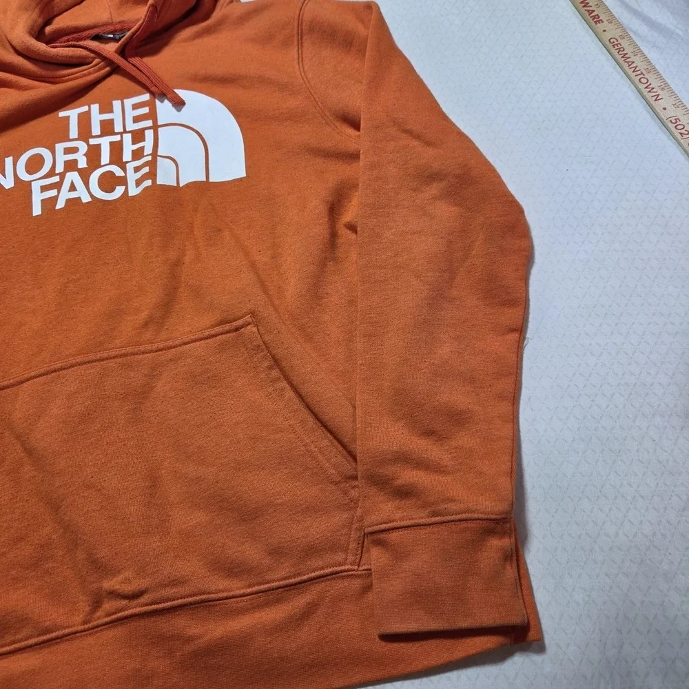 The North Face Hoodie Mens Large Orange Pullover Sweatshirt Fleece Big logo